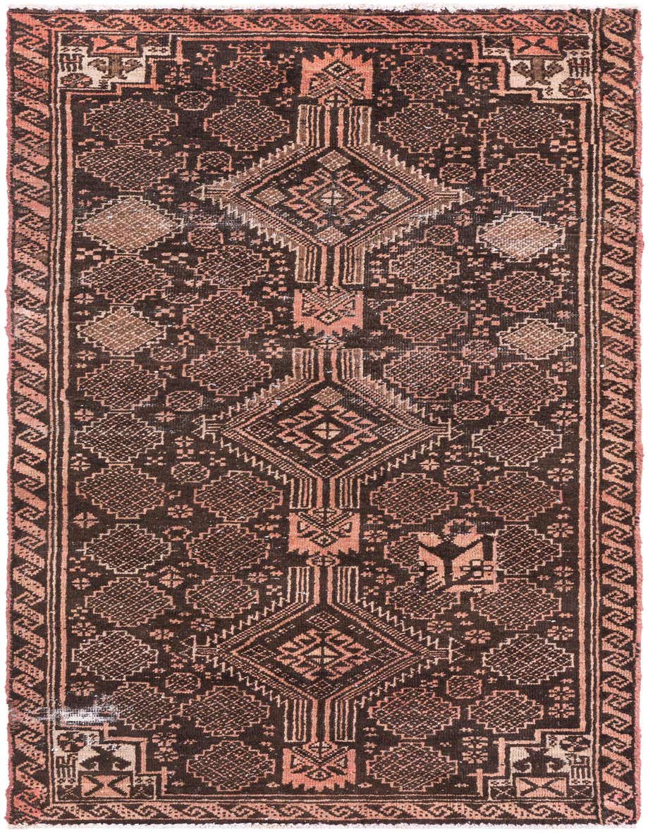 A 6 ft runner rug featuring a rich brown background with intricate tan and peach Persian-style geometric patterns.