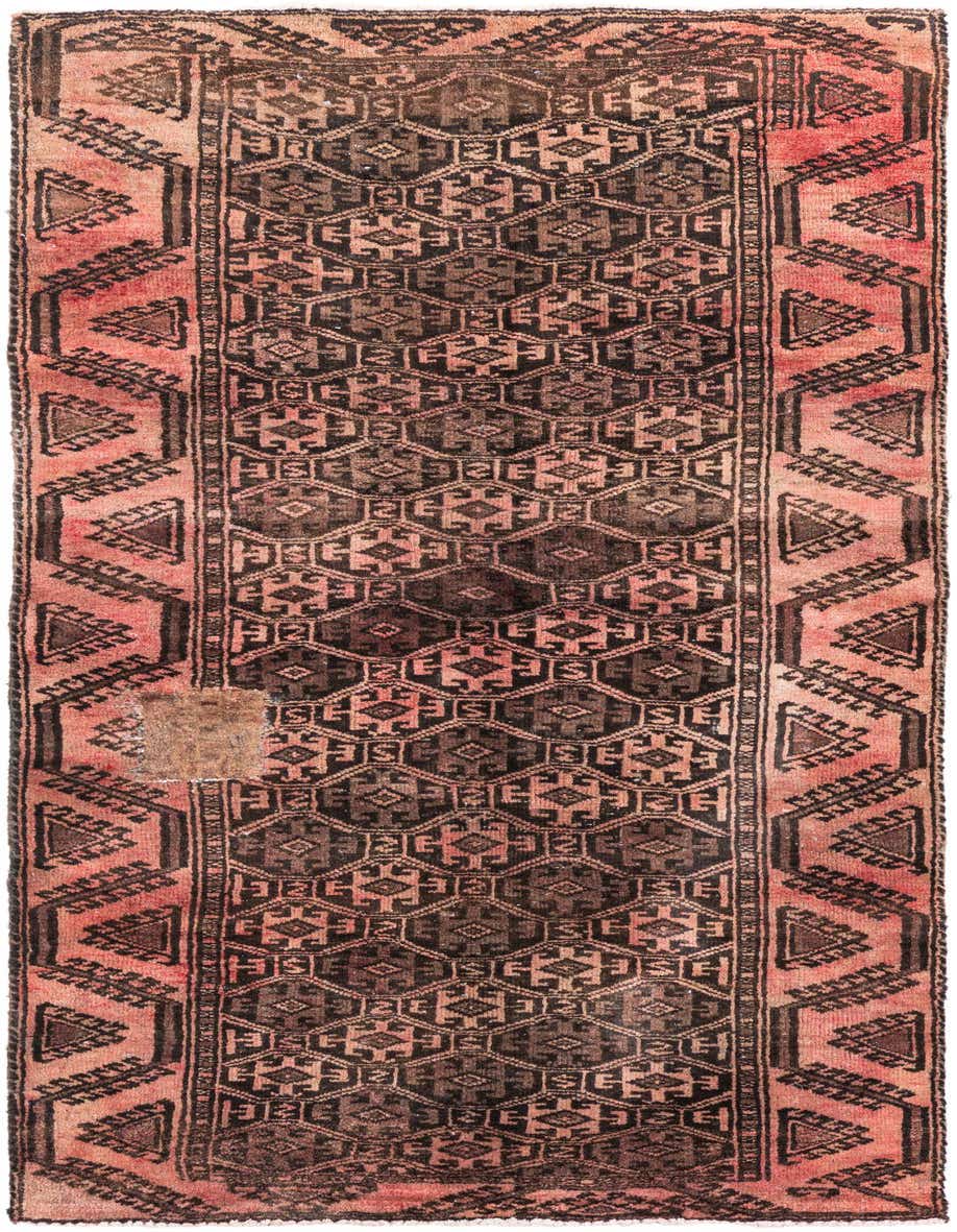 A 5 ft runner rug in brown and tan, featuring a vintage Persian geometric pattern, ideal for hallways.