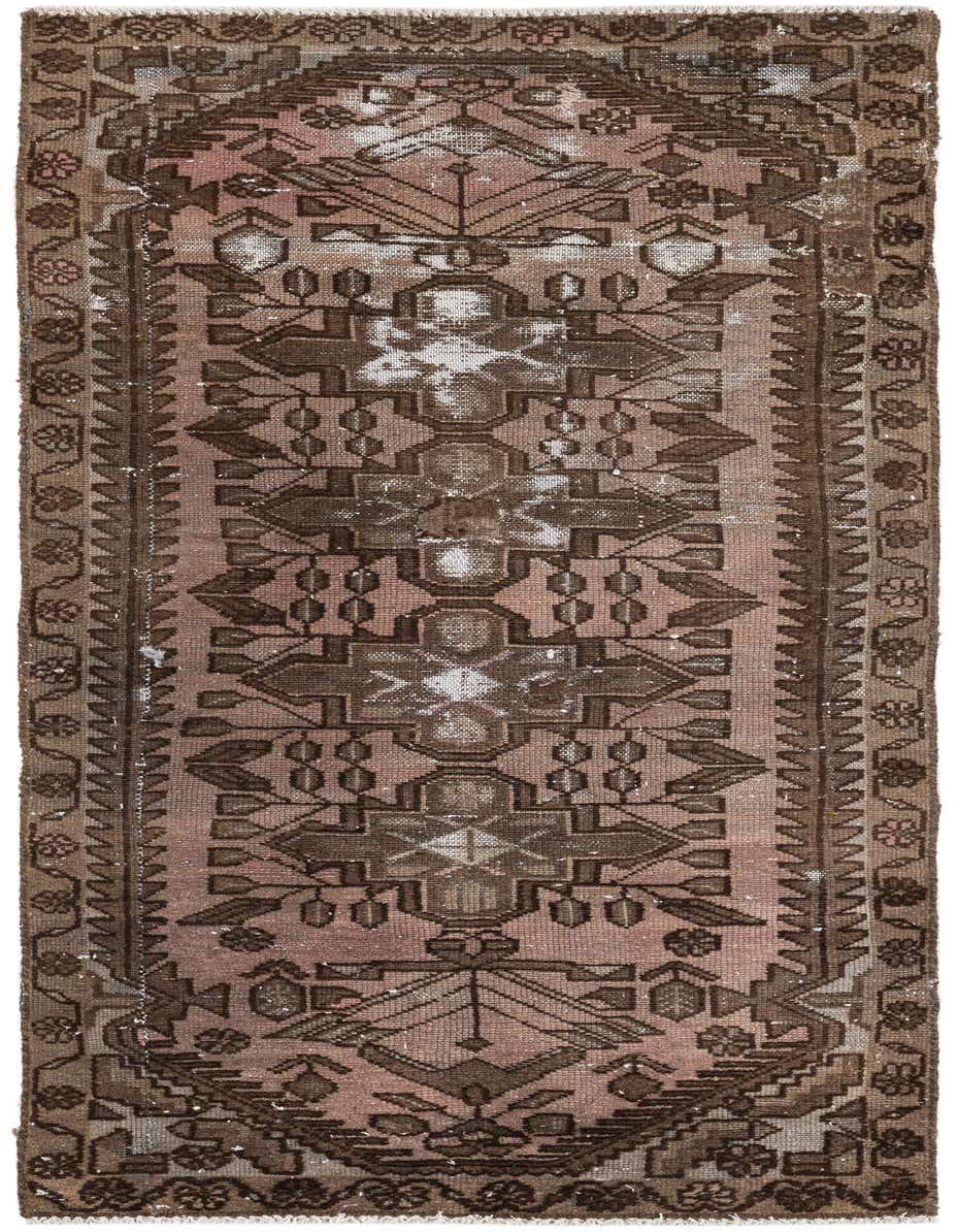 A 6 ft runner rug from the Ultra Vintage collection, featuring a distressed Persian pattern in shades of brown and tan, ideal for a hallway or kitchen.
