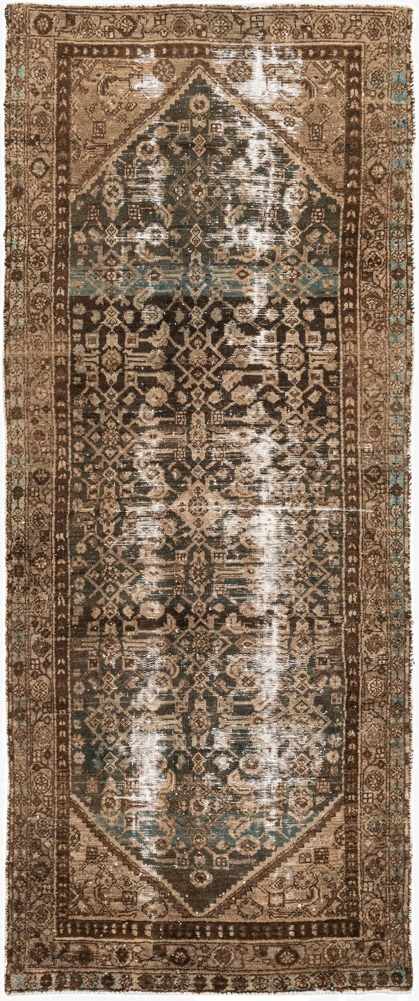  3' 9 x 9' 2  Hand Knotted Ultra Vintage Persian Wool Runner Rug