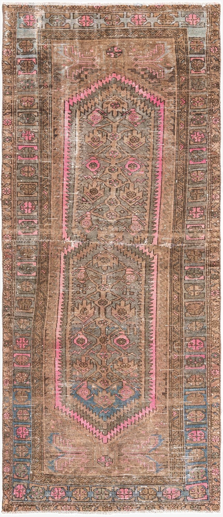  3' 7 x 8' 6  Hand Knotted Ultra Vintage Persian Wool Runner Rug