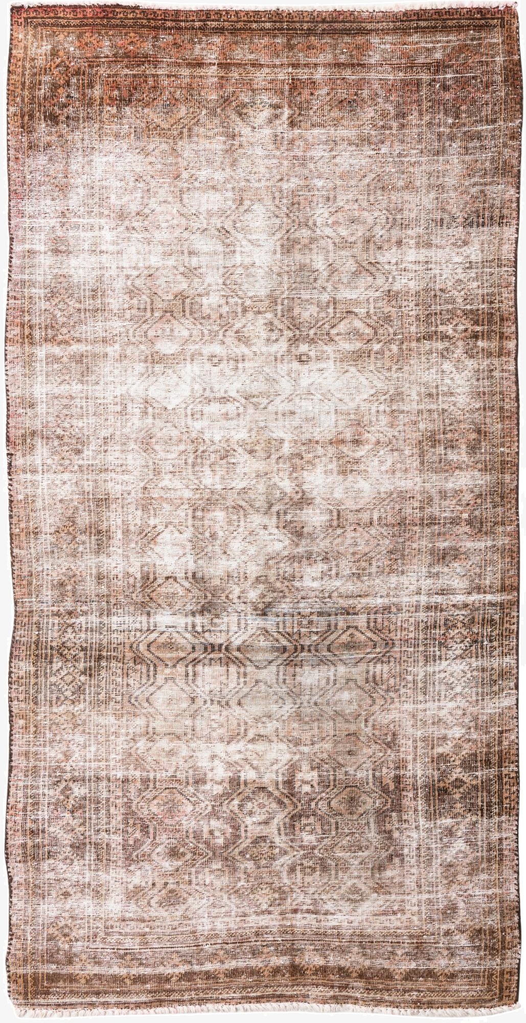  3' 7 x 7' 1  Hand Knotted Ultra Vintage Persian Wool Runner Rug