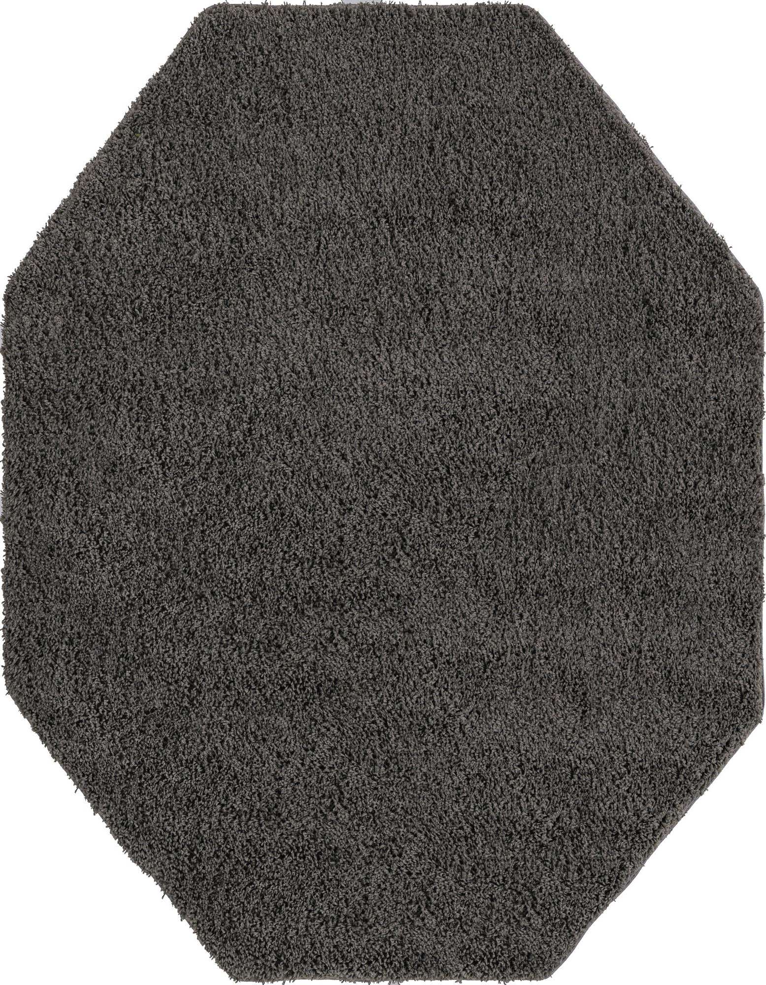A soft, plush 7' 10 x 7' 10 octagon shag rug in a solid gray color, perfect for a modern living space.