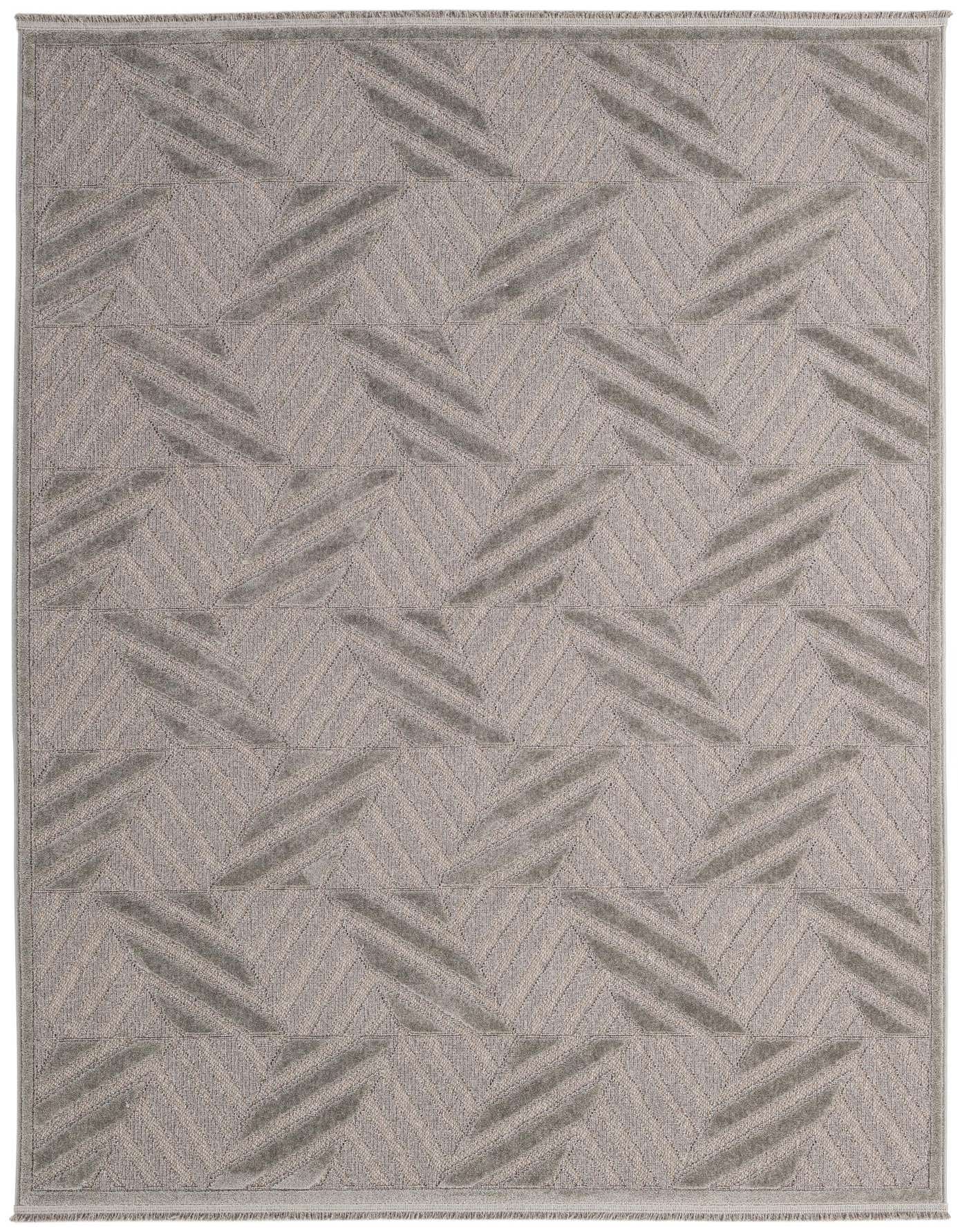 A 5x8 rectangular gray modern area rug with a subtle geometric chevron pattern, suitable for various indoor rooms.