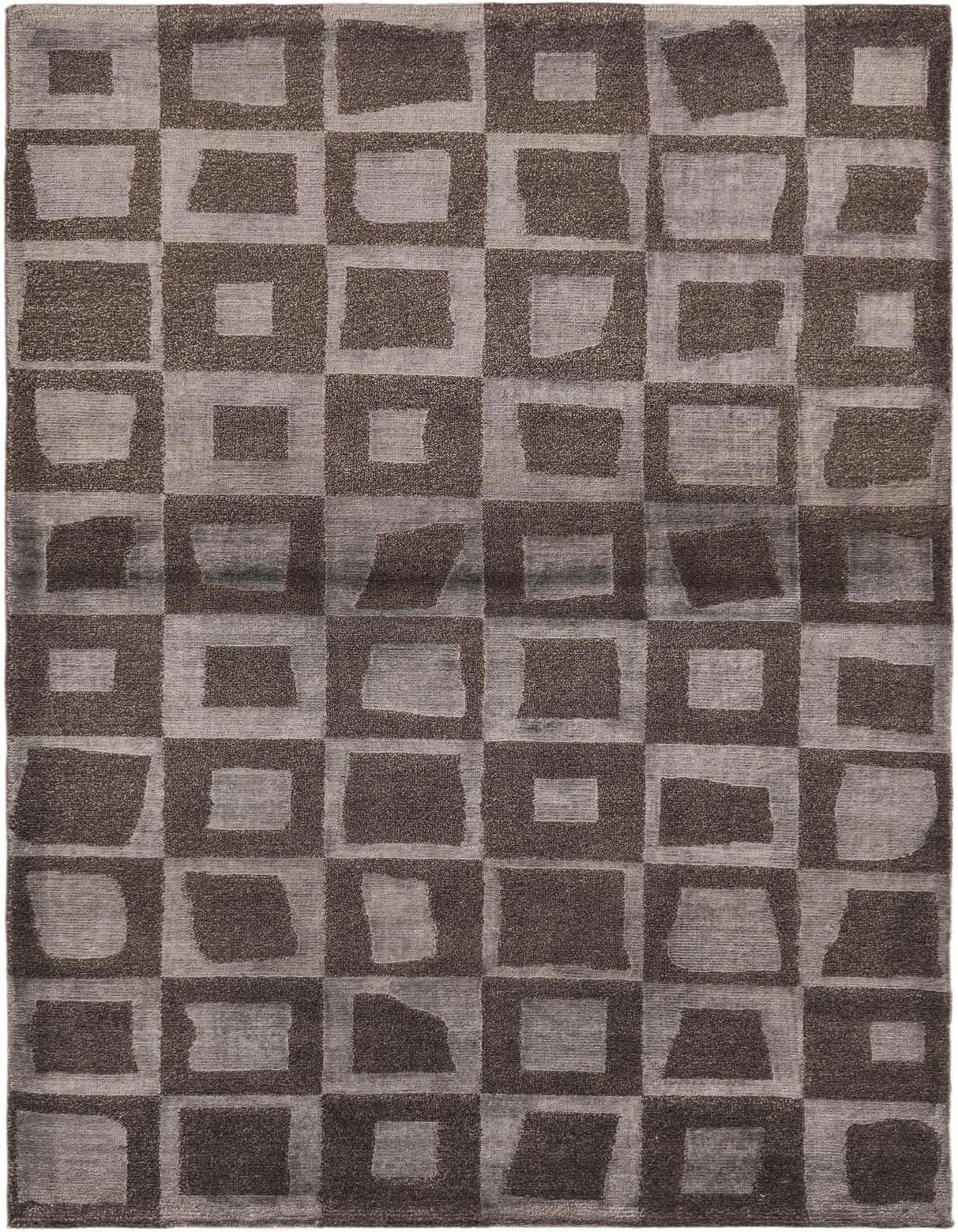 A 3x5 rectangular gray wool rug with a modern oriental pattern of varying textured squares in light and dark gray.