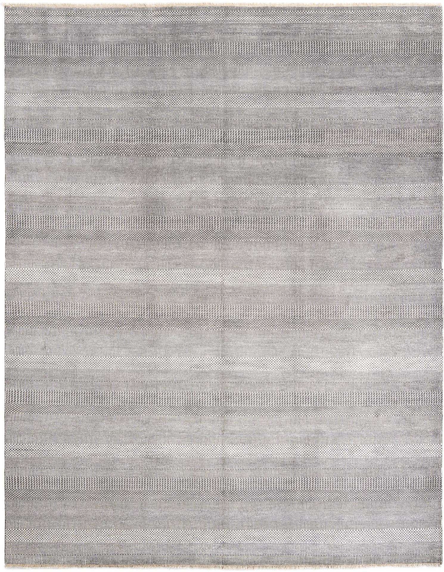 A 9x12 rectangular gray Persian wool rug with textured horizontal stripes, ideal for a living room.