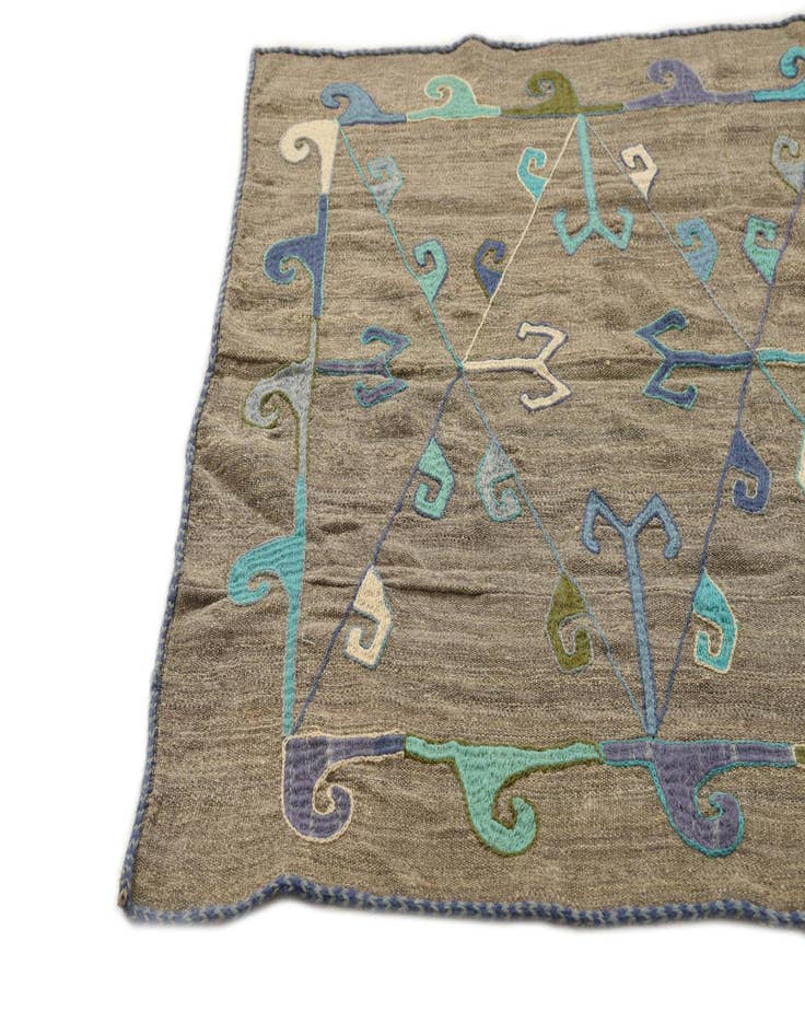 Detail image of  3' 8 x 4' 9  Hand Woven Kilim Suzani Wool Rug