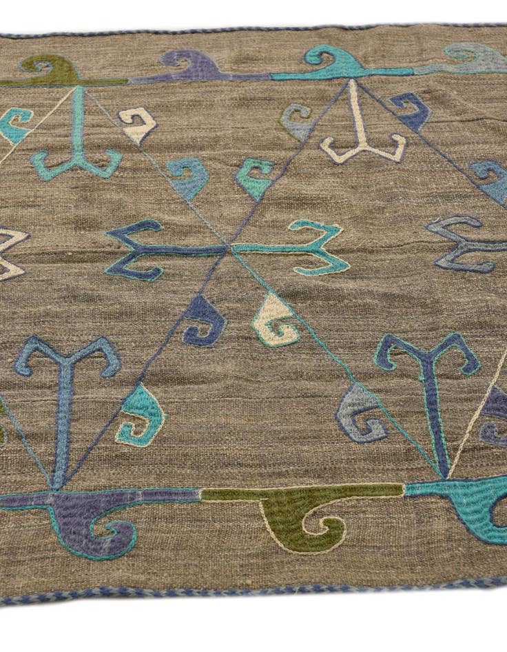 Detail image of  3' 8 x 4' 9  Hand Woven Kilim Suzani Wool Rug