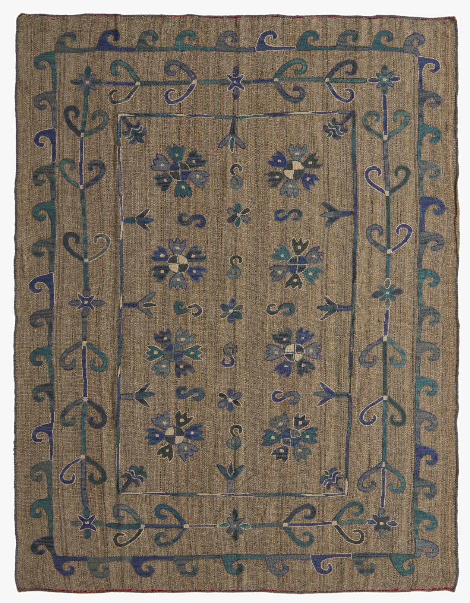  5' 10 x 7' 8  Hand Woven Kilim Suzani Wool Rug