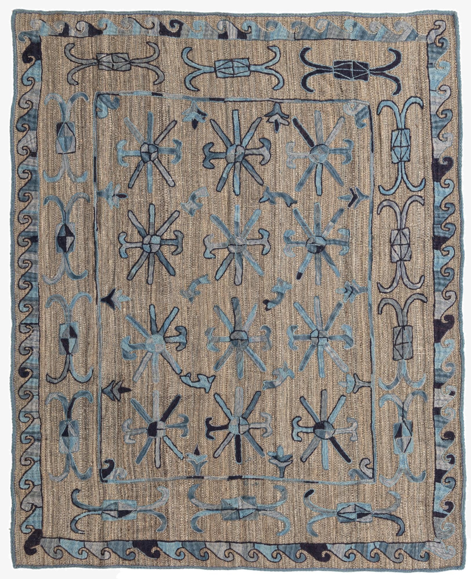  5' 2 x 6' 4  Hand Woven Kilim Suzani Wool Rug