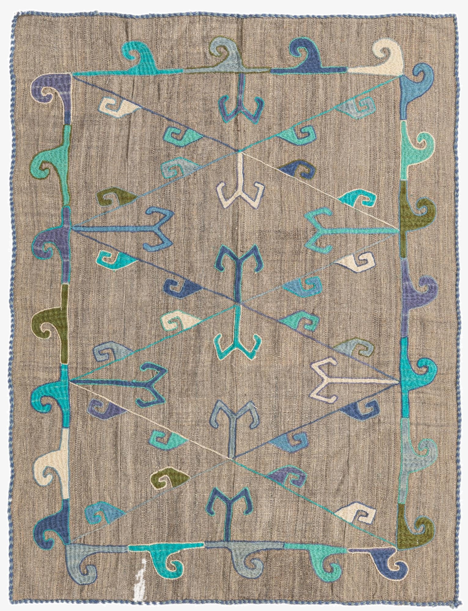  3' 8 x 4' 9  Hand Woven Kilim Suzani Wool Rug