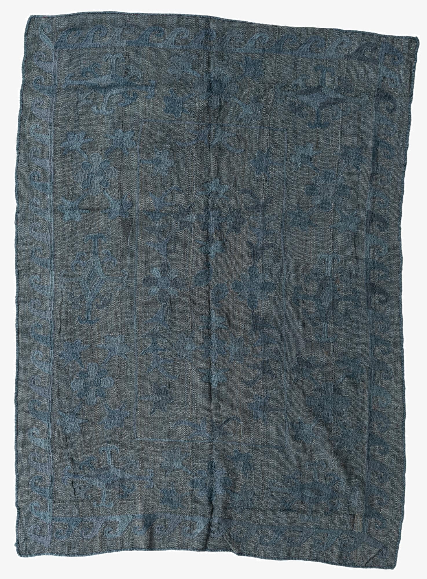  5' 4 x 7' 4  Hand Woven Kilim Suzani Wool Rug