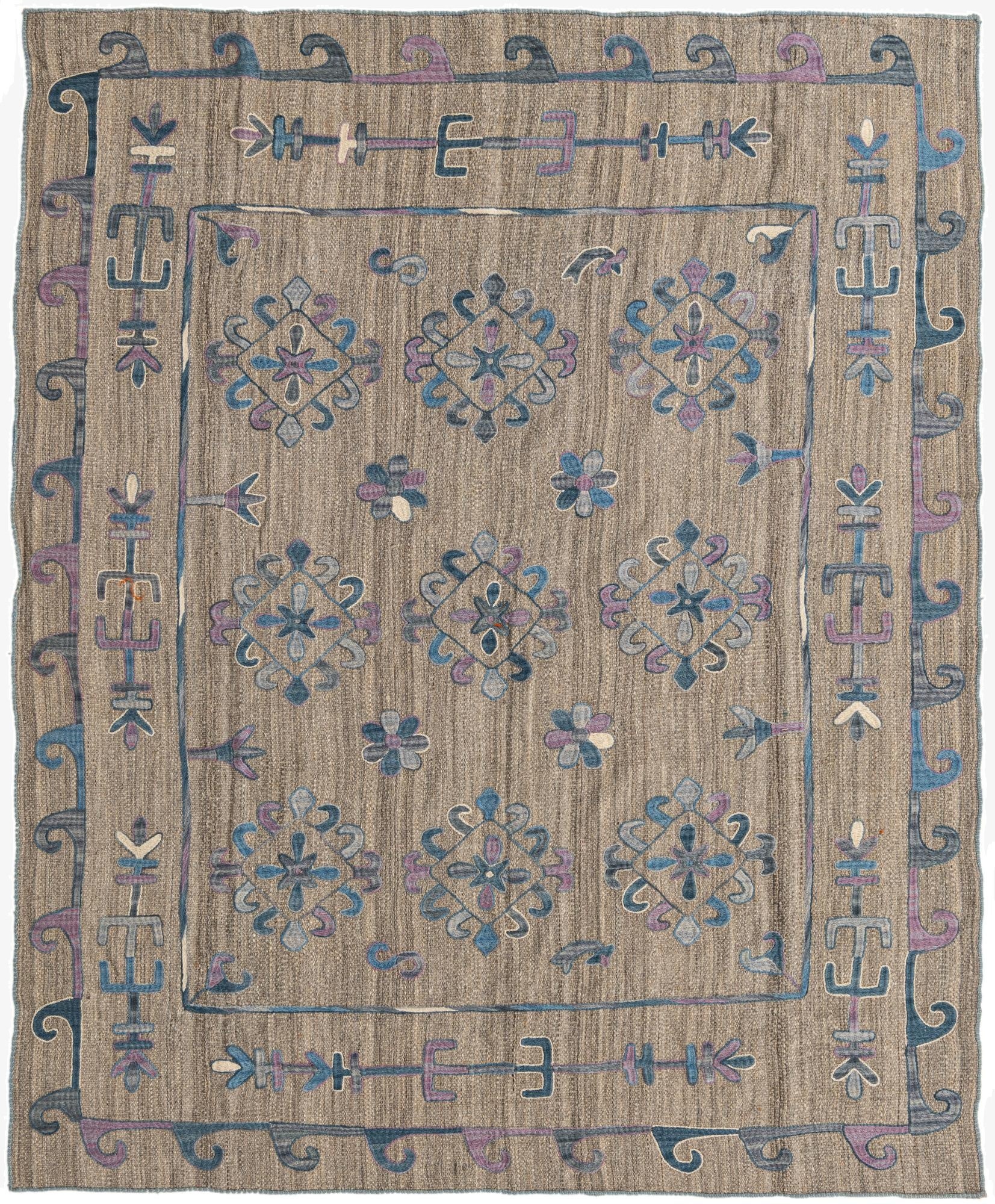  5' 10 x 7'  Hand Woven Kilim Suzani Wool Rug