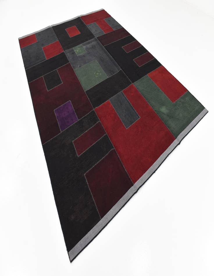 Detail image of  7' 3 x 10'  Hand Woven Patchwork Wool Rug