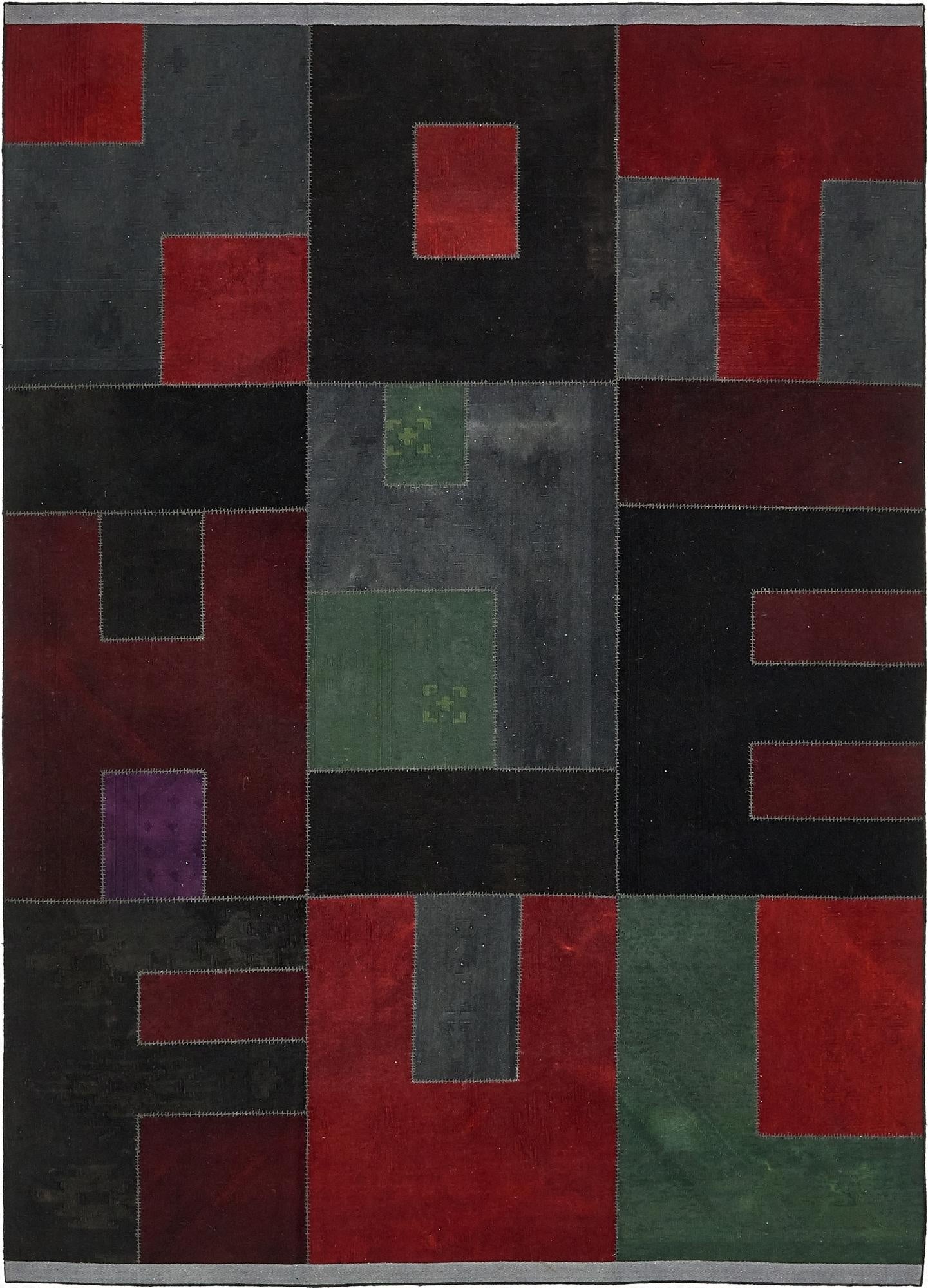  7' 3 x 10'  Hand Woven Patchwork Wool Rug