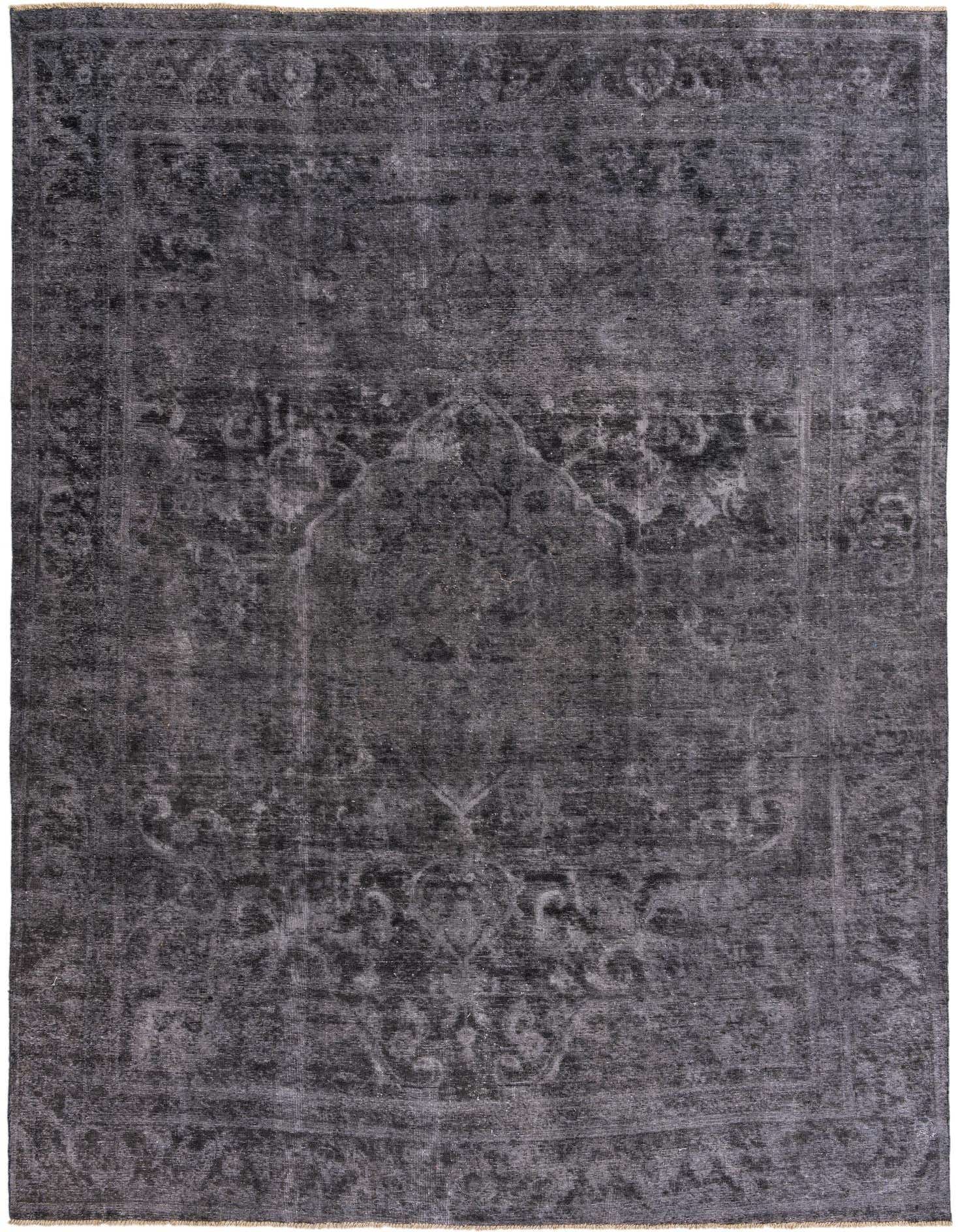 A 9x12 rectangular gray wool area rug with a faded Persian vintage pattern, suitable for a living room.