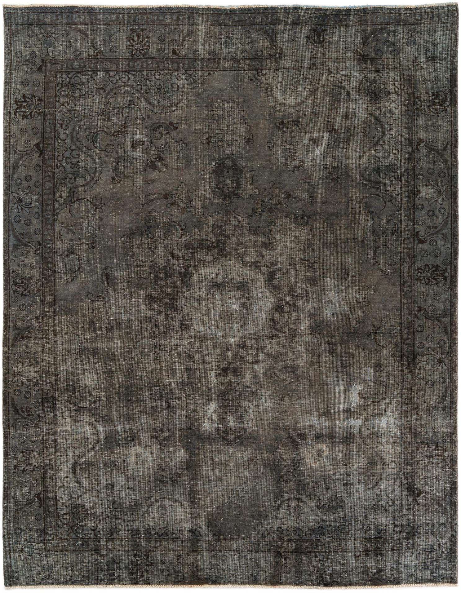 An 8x10 rectangular gray Persian-style rug with a distressed medallion pattern, suitable for a living room.