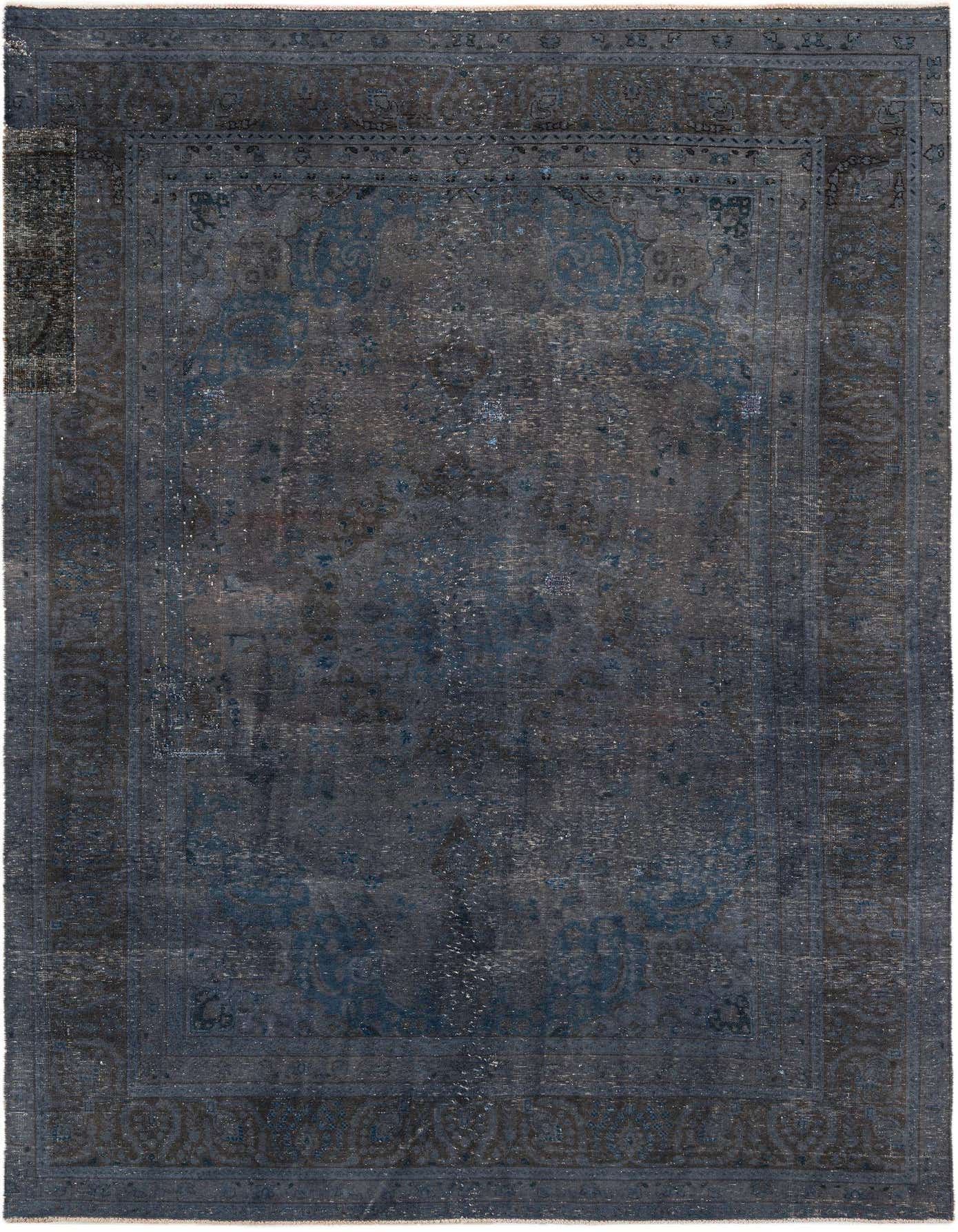 A rectangular 8x11 Ultra Vintage Persian rug in shades of gray and silver with a faded medallion pattern, suitable for a living room.