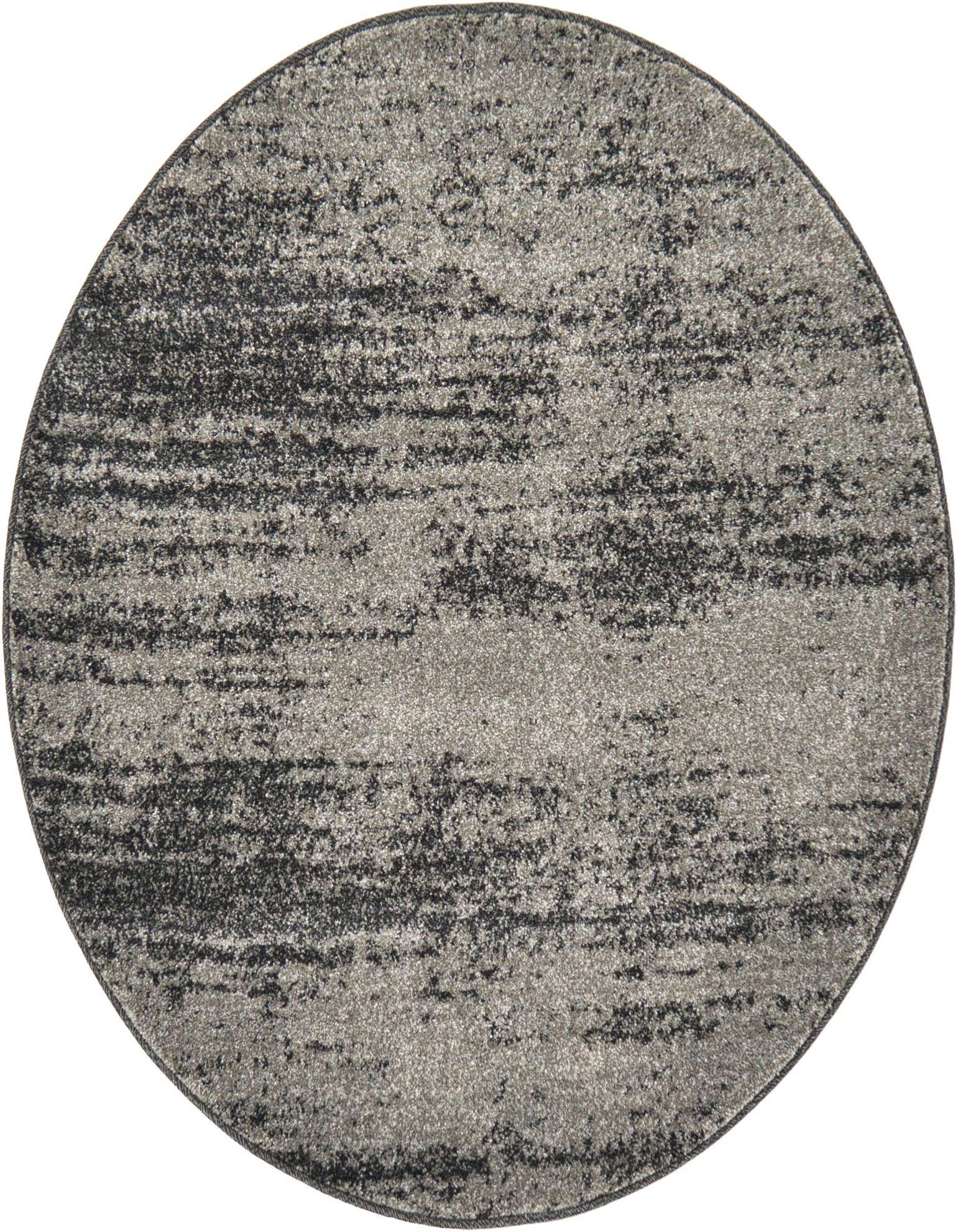 A 3' round gray and silver polypropylene rug with a textured, abstract pattern, suitable for modern indoor spaces.