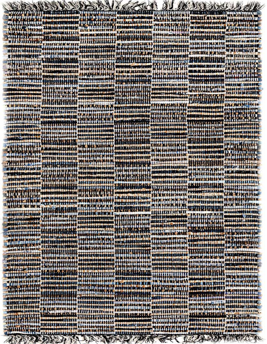 A 6 ft runner rug featuring a textured, striped pattern in shades of gray, silver, and black, with visible jute and denim cotton fibers.