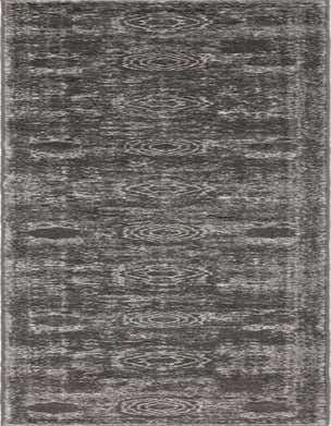 A long 13 ft runner rug in shades of gray and silver with a distressed, shabby-chic medallion pattern, perfect for a hallway.
