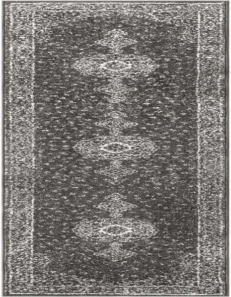 A 9 ft gray runner rug with a distressed Bohemian medallion pattern, ideal for a hallway.