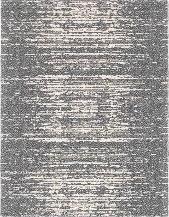 A 6 ft runner rug with a textured gray and off-white abstract pattern, ideal for a hallway or kitchen.