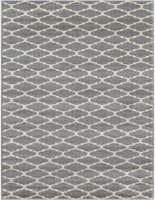 A 10 ft runner rug featuring a modern gray trellis pattern over a light beige background, ideal for hallways.