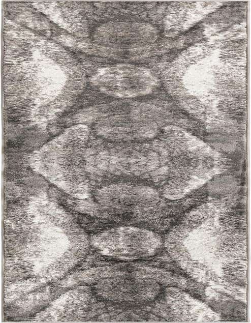 A gray and silver 8 ft runner rug with a distressed traditional pattern, perfect for a hallway or kitchen.