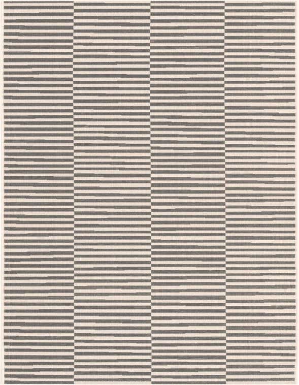 A 10 ft runner rug from the SoHo collection featuring a modern gray and off-white striped pattern, ideal for a hallway.