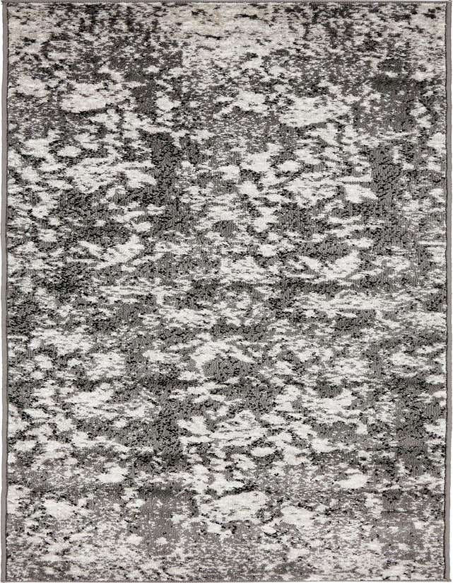 A 6 ft runner rug from the Rugs.com Sydney collection, featuring a gray and silver abstract botanical pattern with a thin pile, ideal for hallways or kitchens.