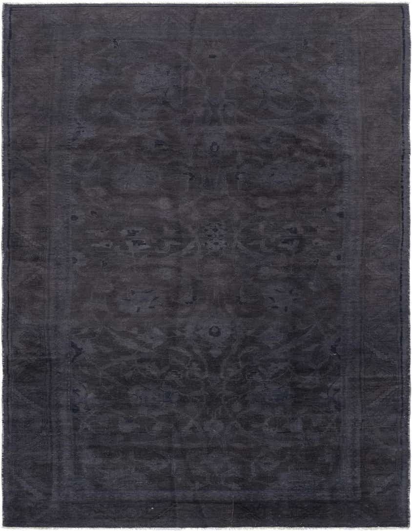 A 9 ft runner rug in shades of gray and silver, featuring a subtle distressed Persian pattern.