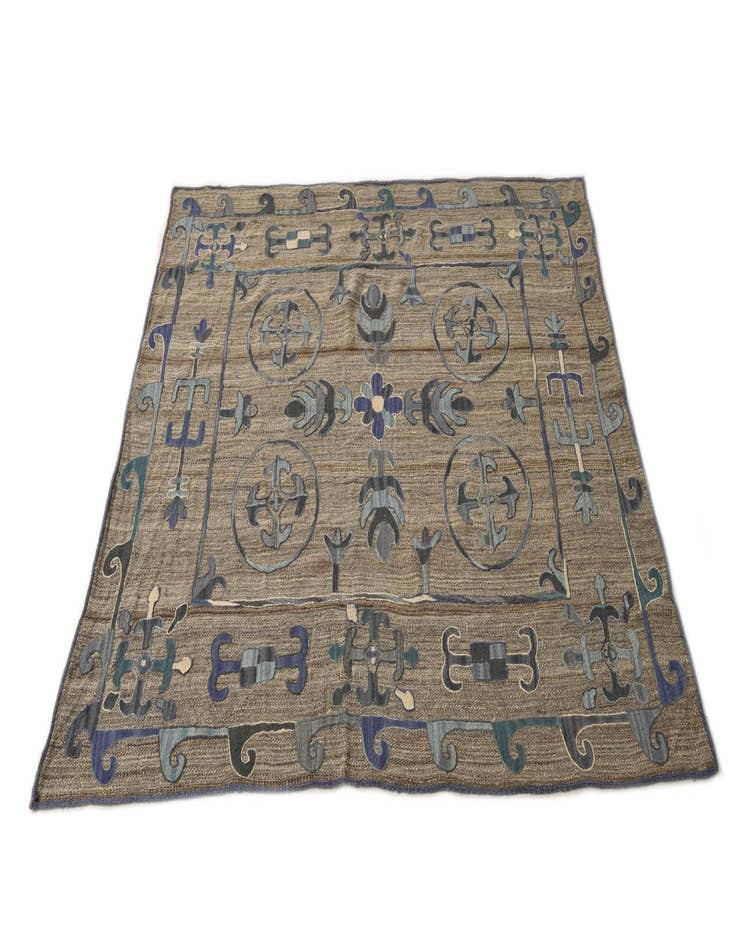 Detail image of  5' 4 x 5' 7  Hand Woven Kilim Suzani Wool Square Rug