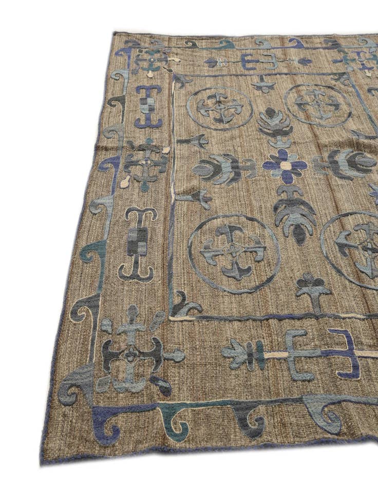 Detail image of  5' 4 x 5' 7  Hand Woven Kilim Suzani Wool Square Rug