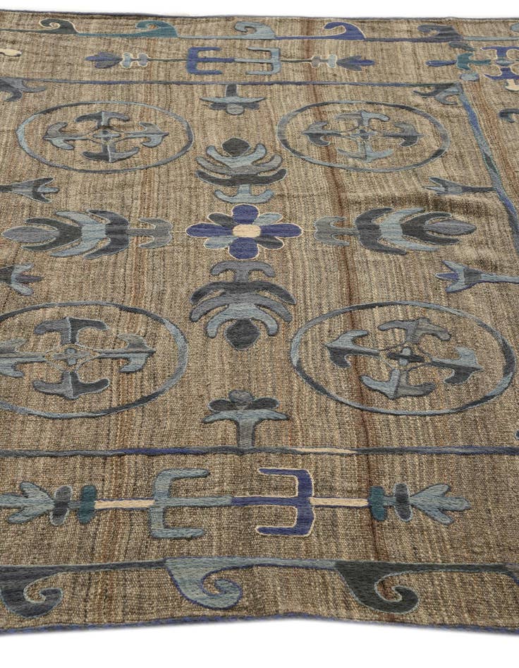 Detail image of  5' 4 x 5' 7  Hand Woven Kilim Suzani Wool Square Rug