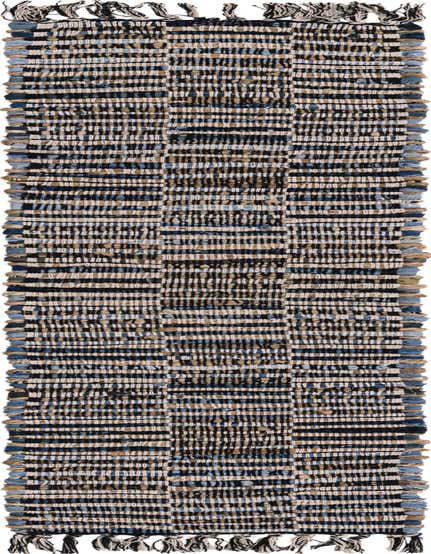 A 1' 2 x 6' 1 Chindi Jute runner rug featuring a striped pattern in grays, silvers, and natural tones, with visible texture and fringe.