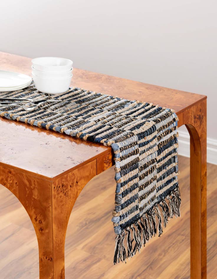 Detail image of  1' 2 x 8'  Hand Woven Chindi Jute Table Runner Rug