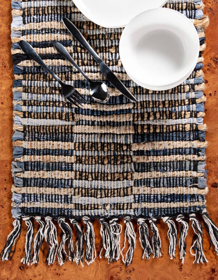 Detail image of  1' 2 x 4' 1  Hand Woven Chindi Jute Table Runner Rug