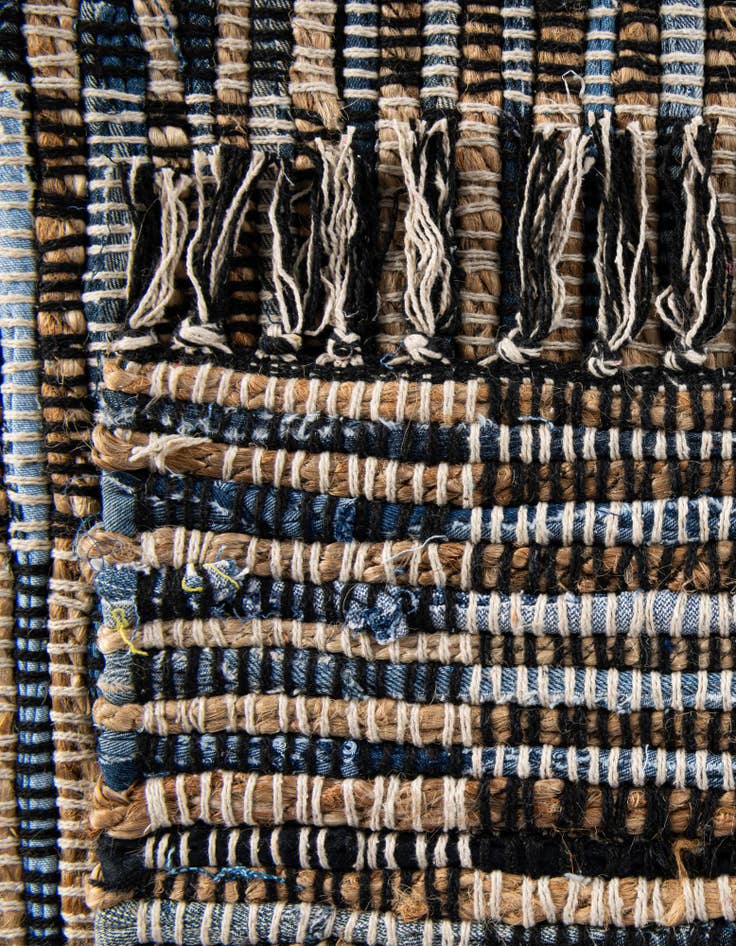 Detail image of  1' 2 x 4' 1  Hand Woven Chindi Jute Table Runner Rug