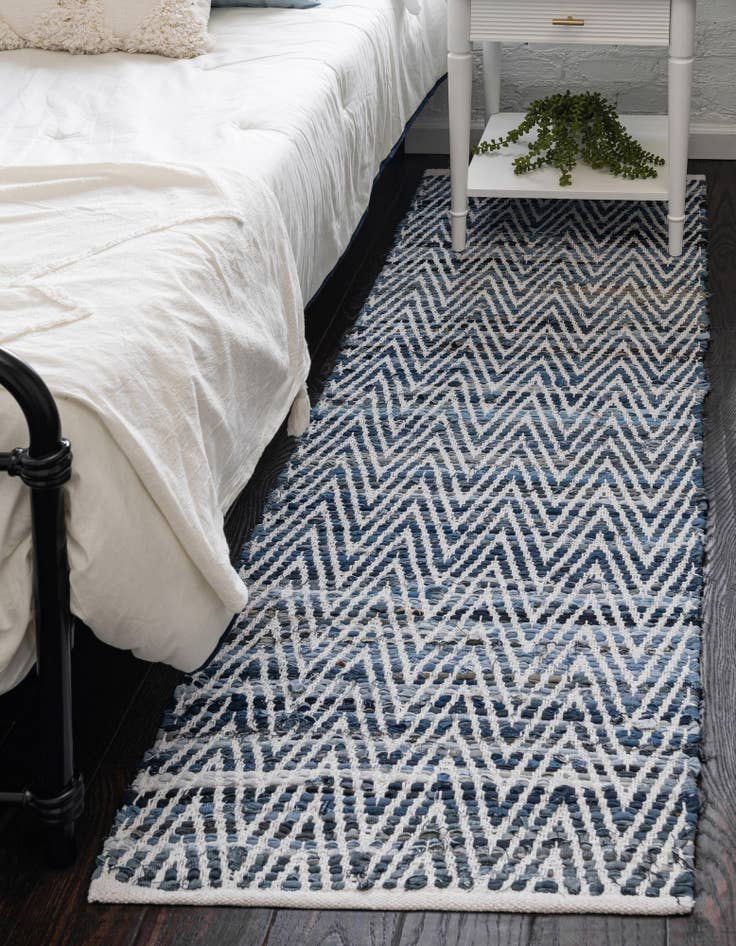 Detail image of  2' 7 x 10'  Hand Woven Chindi Chevron Runner Rug
