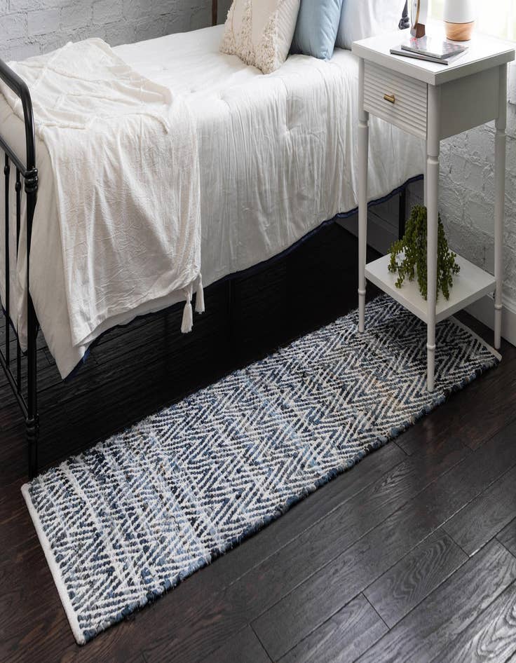 Detail image of  2' 7 x 10'  Hand Woven Chindi Chevron Runner Rug