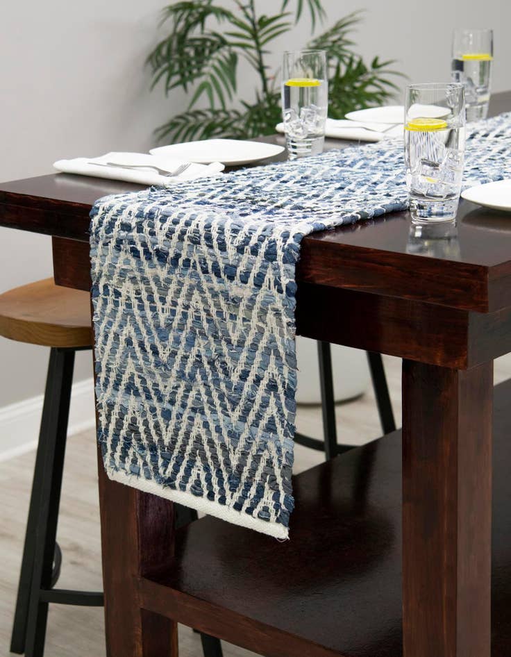 Detail image of  1' 2 x 5' 1  Hand Woven Chindi Chevron Table Runner Rug