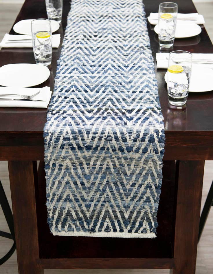 Detail image of  1' 2 x 5' 1  Hand Woven Chindi Chevron Table Runner Rug