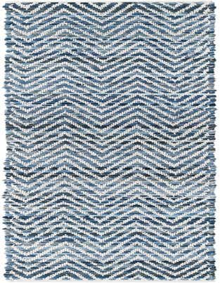 A 1' 2 x 8' 0 blue and white chevron runner rug made from recycled cotton, featuring a textured flatweave.