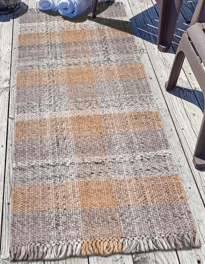 Desert Gray 2' x 6' 1 Hand Woven Eco Plaid Indoor Washable Indoor ...