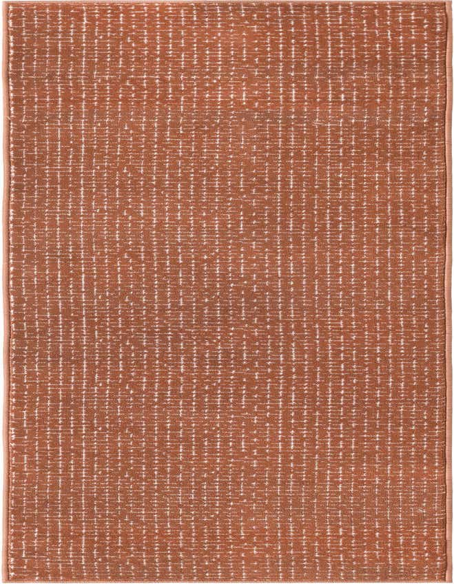 A 6 ft runner rug in a warm pink hue with a subtle, textured white grid pattern, perfect for a hallway.