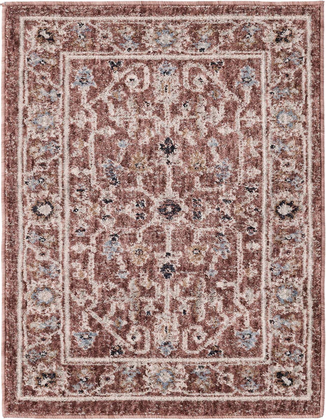 A 2x3 rectangular Eco Traditional rug in shades of pink, featuring an intricate oriental pattern with subtle blue and cream accents.