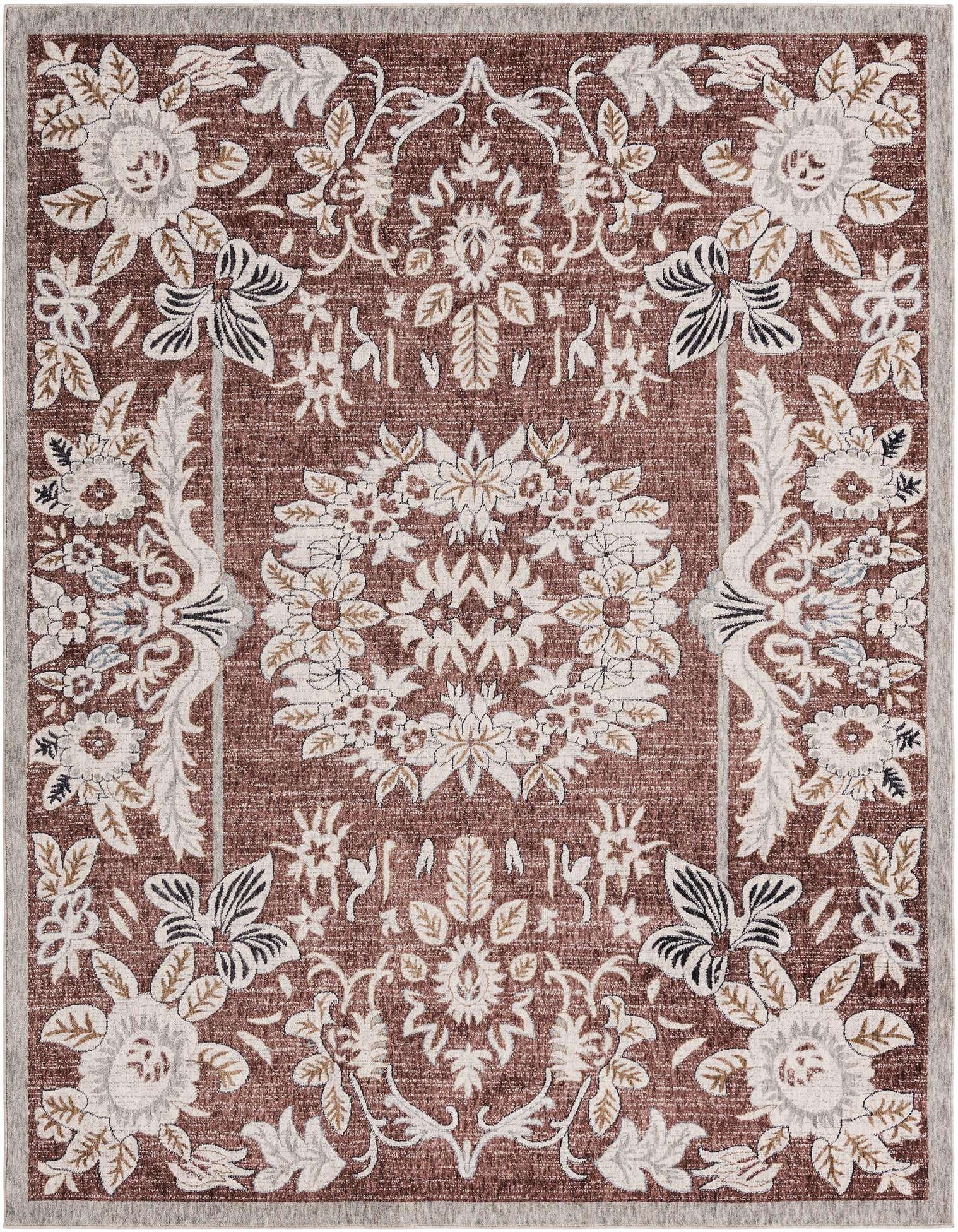 An 8x10 rectangular Eco Traditional rug in shades of pink, featuring an intricate floral medallion pattern.