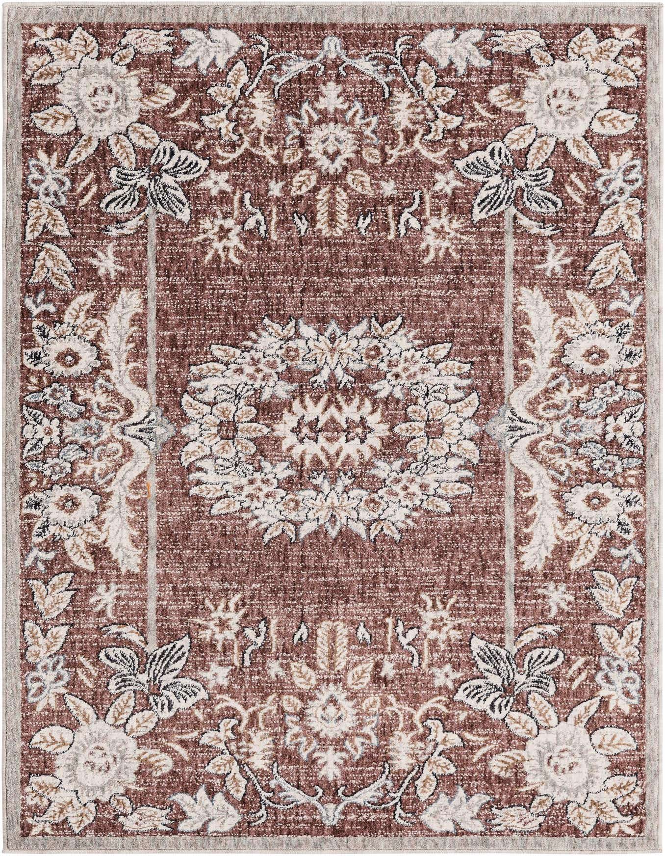 A 4x6 rectangular Eco Traditional rug in shades of pink, featuring a classic medallion and floral pattern.