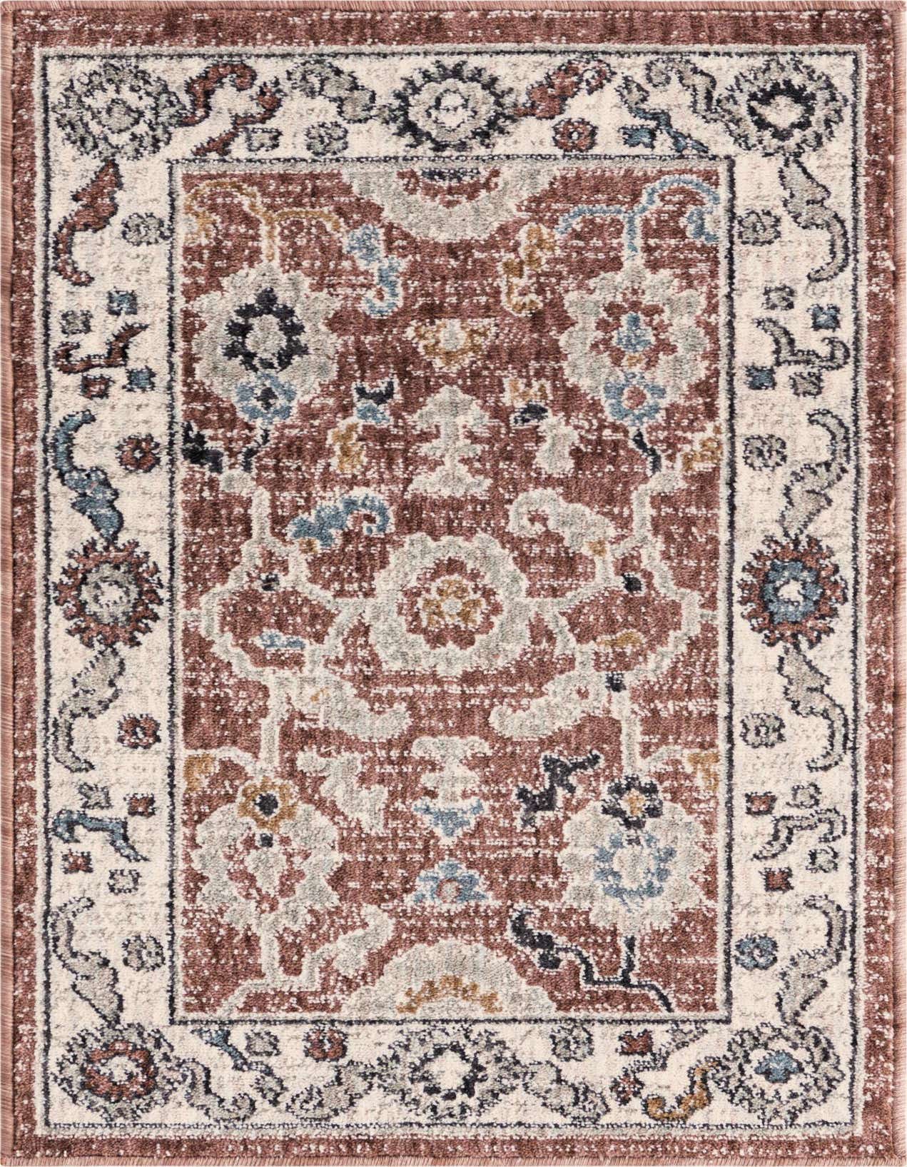A 2x3 rectangular Eco Traditional rug featuring a distressed floral pattern in shades of pink, cream, blue, and grey.